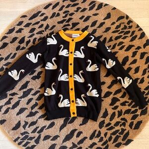 WOMEN'S BLACK SWAN JACQUARD CARDIGAN